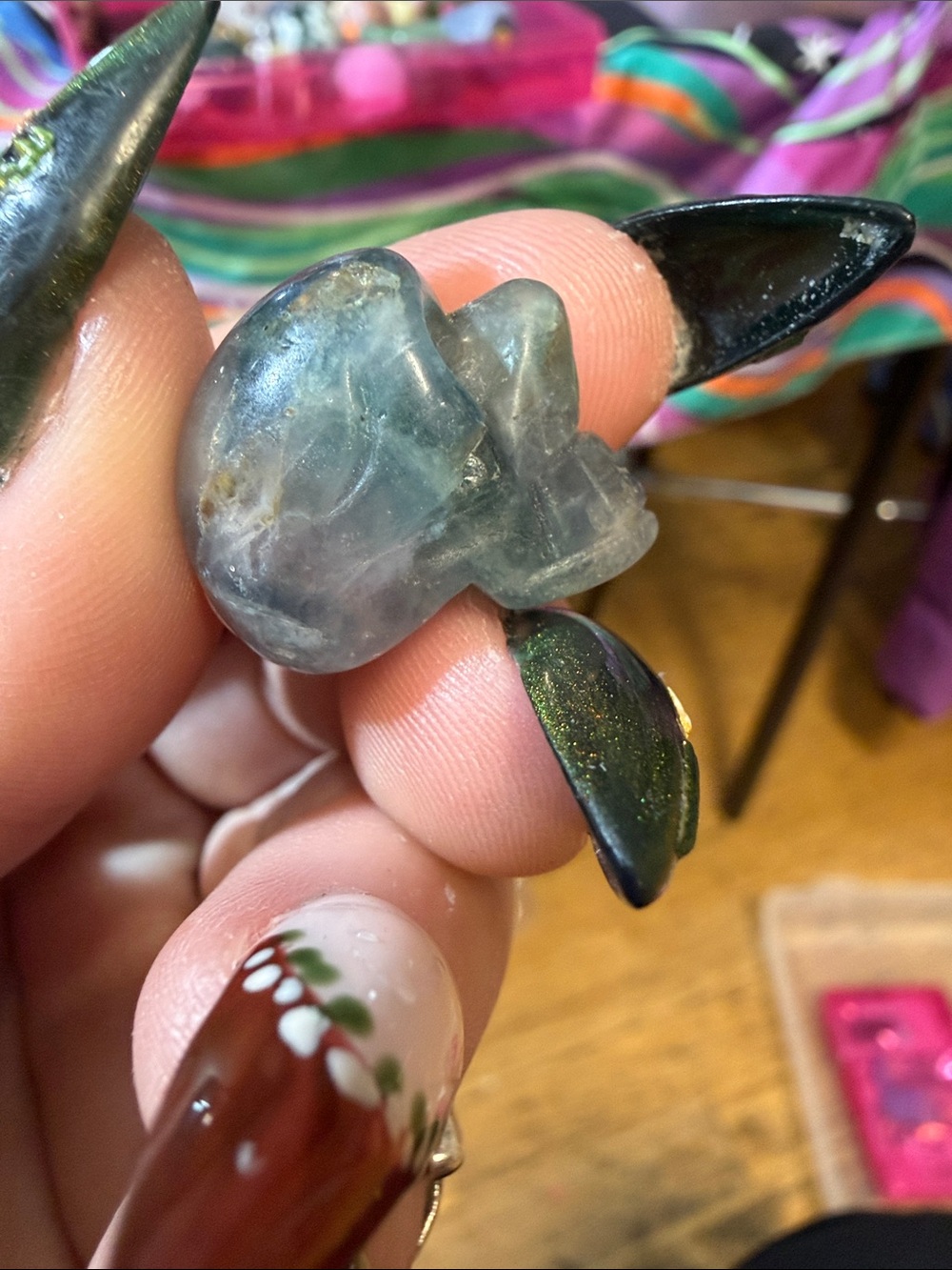 Blue Crystal Skull Charm Pendant - fluorite mini crystal figurine - Picture 5 of 5